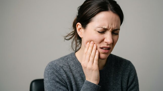 Severe Toothache Close-Up, Person Touching Cheek In Discomfort, Dental Pain Concept