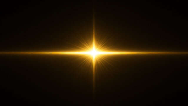 Bright Golden Starburst Light Effect with Lens Flare on Dark Background