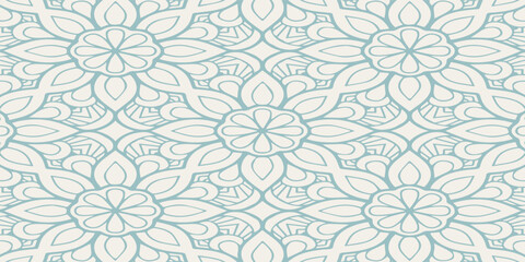Fototapeta premium Intricate Mandala Pattern Design with Floral Motifs and Subtle Green Tones.