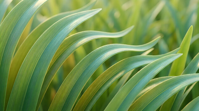 Macro view of green plant leaves showing natural textures and flowing organic leaf shapes