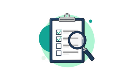 Audit clipboard with magnifying glass and checkboxes on transparent background © online