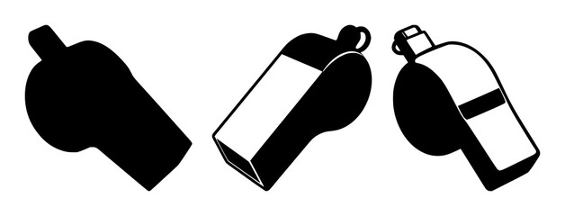 Personal trainer whistle set with solid black icon on white background featuring black icon, coach, fitness with vector and illustration