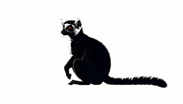 Black lemur silhouette on white background