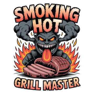 Smoking Hot BBQ Master Grill Monster Steak Vector T-Shirt Design
