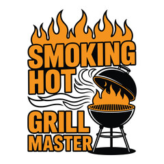 Fototapeta premium Smoking Hot Grill Master BBQ T-Shirt Vintage Barbecue Design