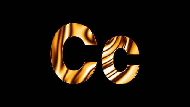 Capital C with small c text design with golden glass shine curve lines animation