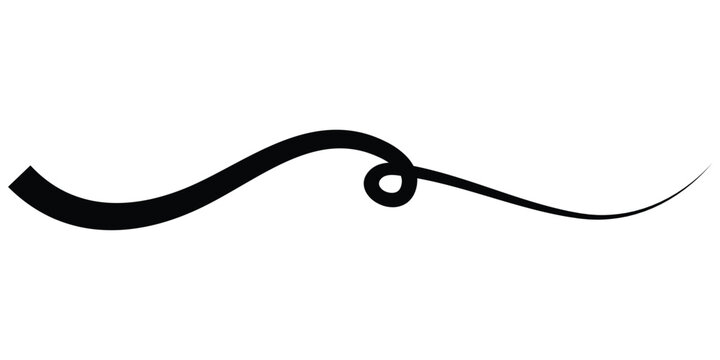 Black hand drawn wave line with loop flourish decorative ink stroke isolated on checkered background