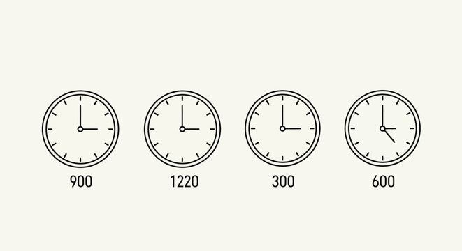 Clock faces showing various times