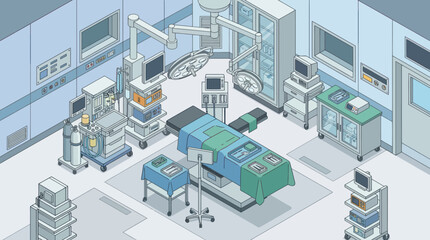 Obraz premium Modern Operating Room with Surgical Bed and Medical Equipment.
