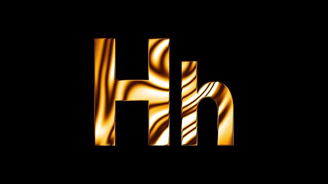 Capital letter H with small h text design with golden glass shine curve lines animation