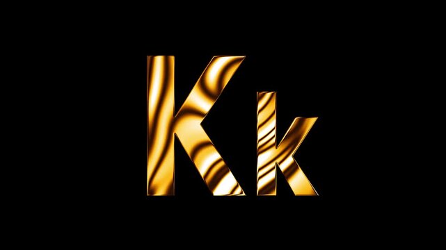 Capital letter K with small k text design with golden glass shine curve lines animation