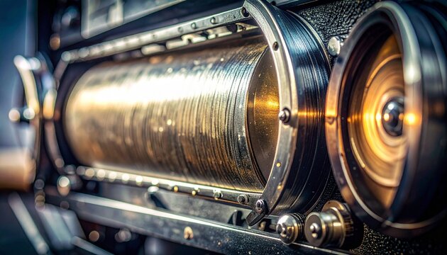 Close-up of vintage film camera shutter mechanism with metal blades