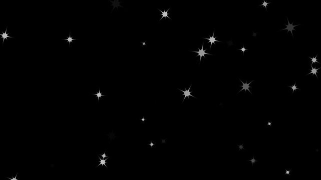 Animation of twinkling starlight, glitter twinkle sparkle stars animated, looping animation, particle magic tail sparkling glitter star dust trail loop animation on black screen background. 4k video