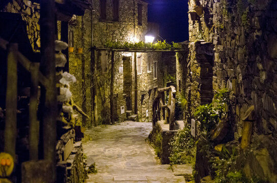 Night street in the schist village of Talasnal, Portugal