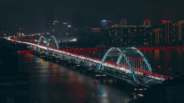 Night Traffic on Yinpenling Bridge in Changsha, China in Yinpenling Bridge, Changsha, China