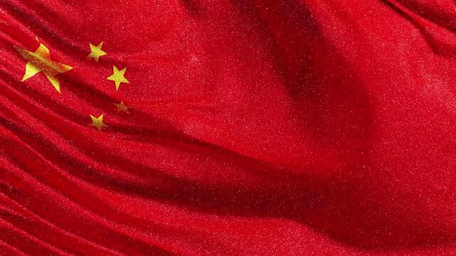 Glittering China Flag Background with Shimmering Golden Stars and Red Silk Texture background footage 