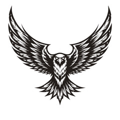 Fototapeta premium Eagle wings vector illustration tattoo design flying bird symbol black silhouette heraldic art icon tribal style eagle feather shield logo phoenix flying animal design