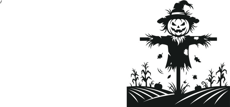 Scarecrow with Pumpkin Head in a Field Silhouette