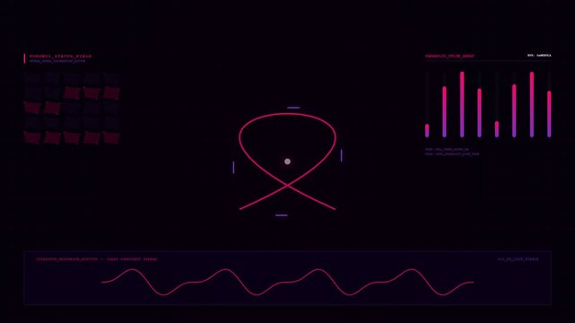 Neon pink data visualization, futuristic graphs, charts and waveforms, abstract business analytics, purple technology background HD animation