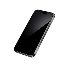 Fototapeta na wymiar 3D render of a titanium smartphone floating at a dynamic 45-degree angle, isolated on a transparent background