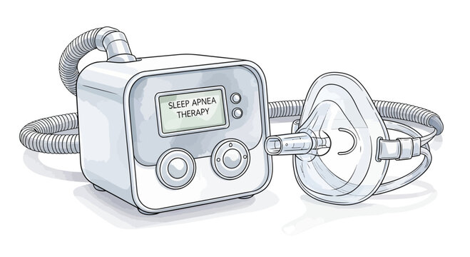 Illustration of a CPAP machine and mask used for sleep apnea therapy