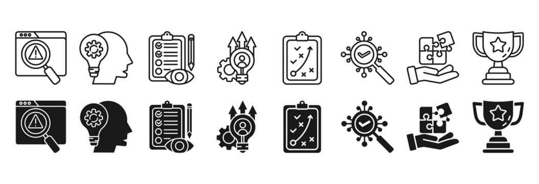 Solution icon set vector illustration concept relate to problem, thinking, analysis, idea, strategy, execution, problem-solving, success