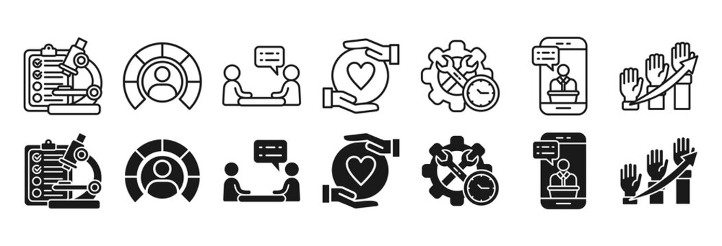 Problem solving icon set.  Analysis and competence symbol.