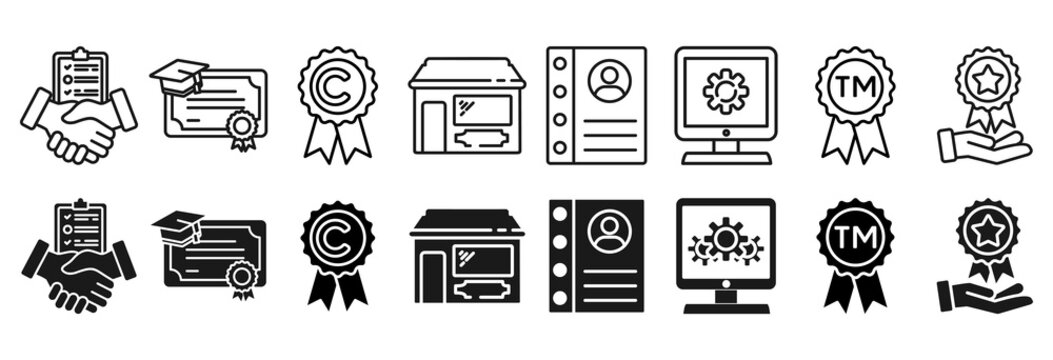 Intangible assets icon set. Goodwill and patents symbol.