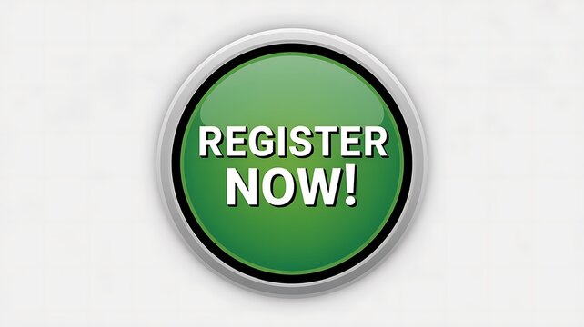 Green Register Now button, call to action, web sign up icon, registration symbol, online signup