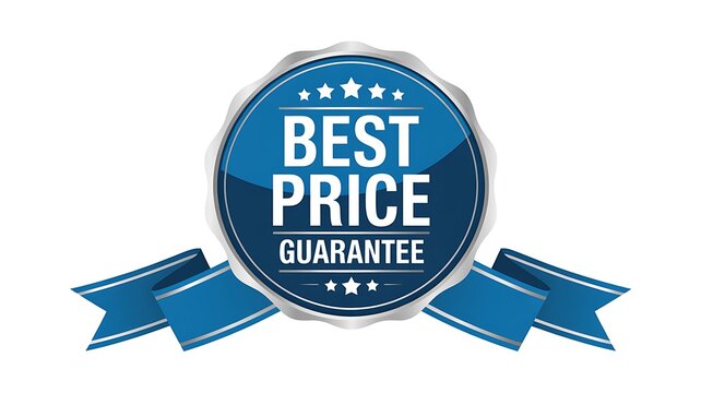 Best Price Guarantee, Discount Label, Blue Badge, Promotional Icon
