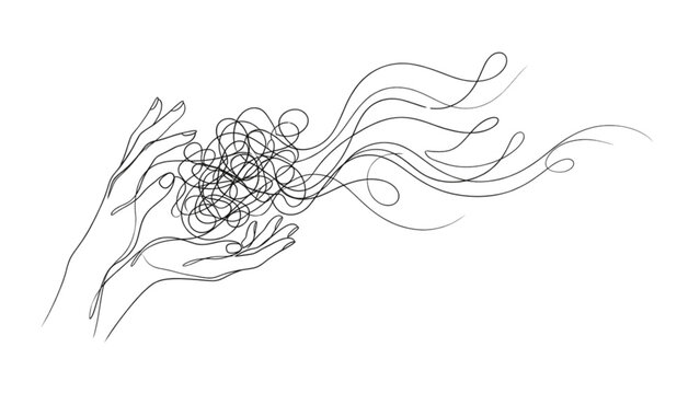 Continuous Line Emotional Release Inner Peace Minimal Black Line Art Hand Concept Illustration