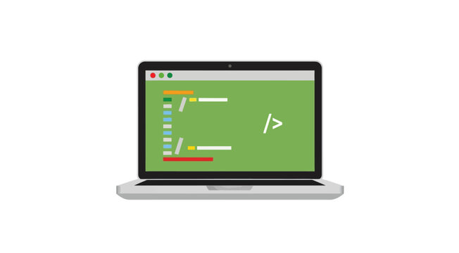 Laptop displaying html code on transparent background
