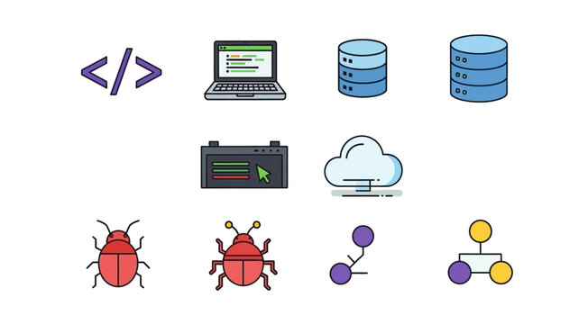 Set of development icons on transparent background