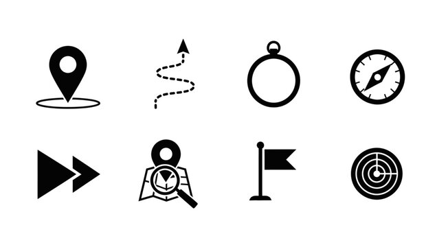 Navigation icons set including map marker gps and compass on transparent background