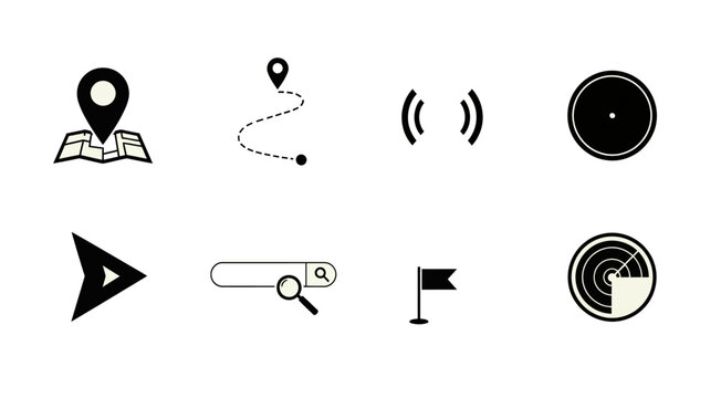 Navigation icons set on transparent background
