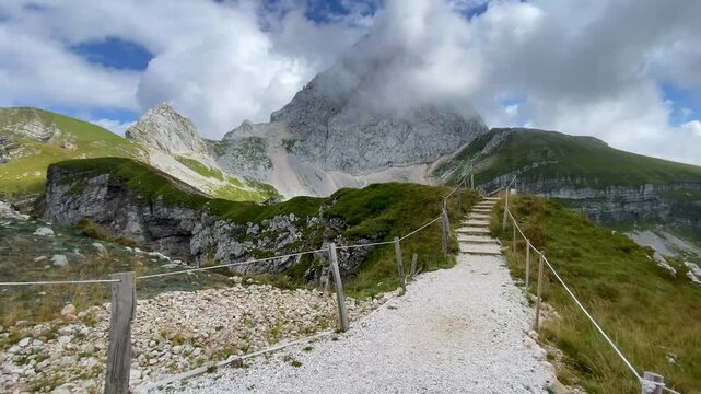 Mountain pass Mangart saddle in the Julian Alps, Strmec na Predelu, Tolmin, Slovenia