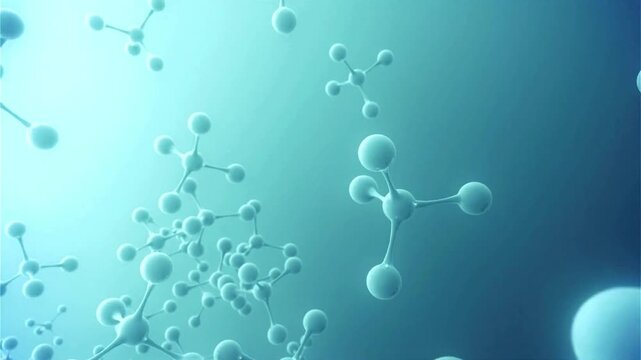 Molecular structure animation with blue atoms and bonds floating in space