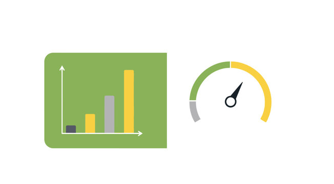 Dashboard ui elements with bar graph and gauge on transparent background