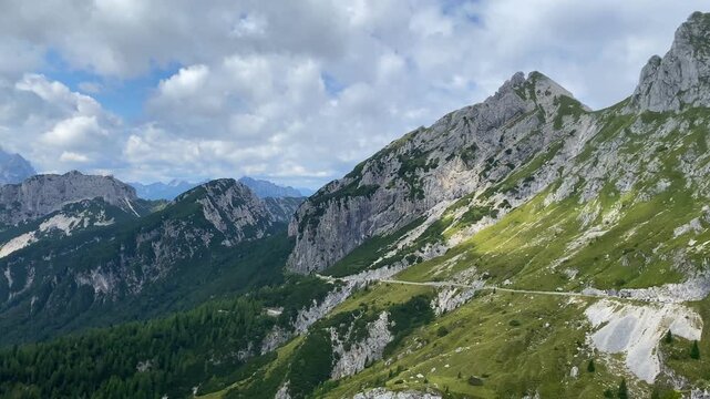 Mountain pass Mangart saddle in the Julian Alps, Strmec na Predelu, Tolmin, Slovenia