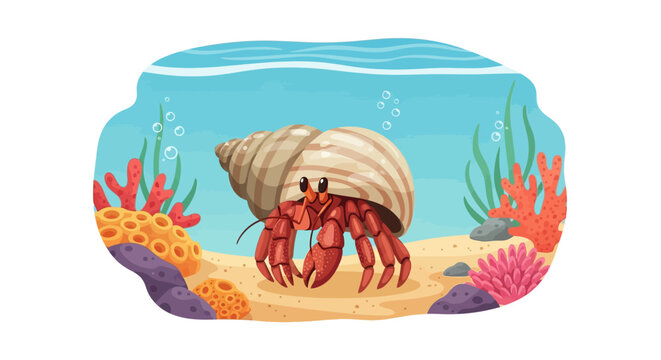 Hermit crab expertly changing shells in a dynamic underwater marine environment