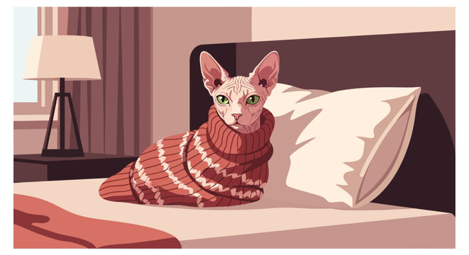 Adorable Sphynx Cat Wearing a Cozy Knitted Sweater