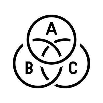 Venn diagram icon. Business and data visualization line symbol. Black and white.