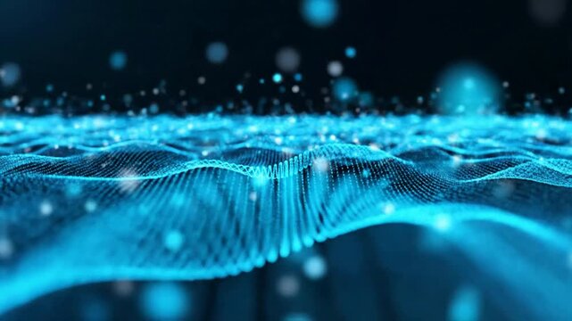 Abstract Blue Digital Waves Flowing Like Silk