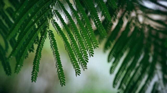 Lush Green Fern Leaves in Tropical Forest