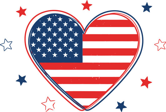 Patriotic heart with american flag design for 4th of july independence day celebrations