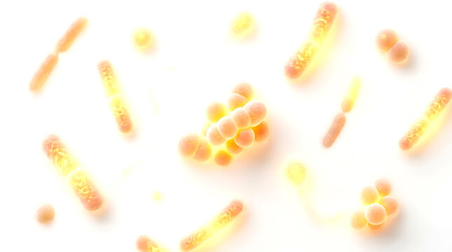 Bacteria, orange and yellow microorganisms on white background