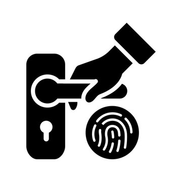 Fingerprint door lock icon. Technology and access control filled symbol. Black and white.