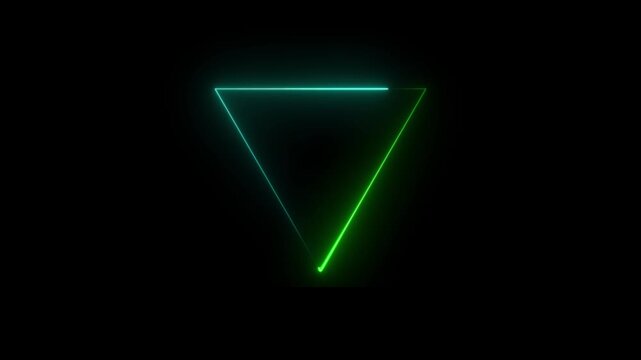 Glowing neon line triangle animation on black background.