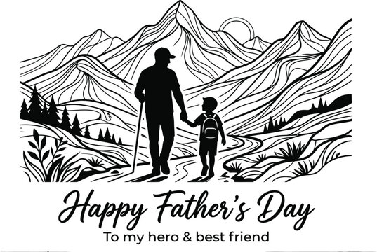 Happy fathers day hero best friend silhouette mountains
