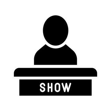 Show host icon. Entertainment and talk show filled symbol. Black and white.